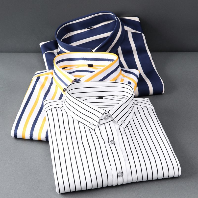 P023-3XL新品DCKMANY■縦縞 長袖シャツ メンズ ノーアイロン 形態安定 ストライプ ビジネス ワイシャツ シルクのような質感/ネイビーの画像4