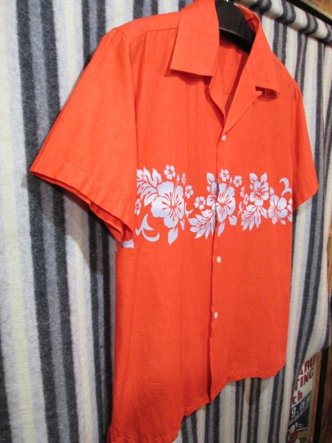 古着　アロハシャツ　（Lサイズ）ハワイアンシャツ　ハイビスカス　オレンジ色_画像4