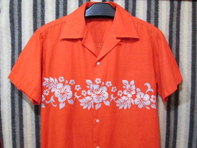 古着　アロハシャツ　（Lサイズ）ハワイアンシャツ　ハイビスカス　オレンジ色_画像2