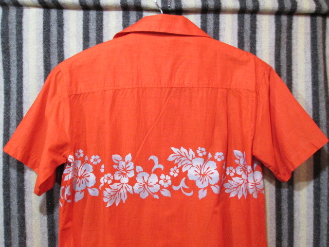 古着　アロハシャツ　（Lサイズ）ハワイアンシャツ　ハイビスカス　オレンジ色_画像7