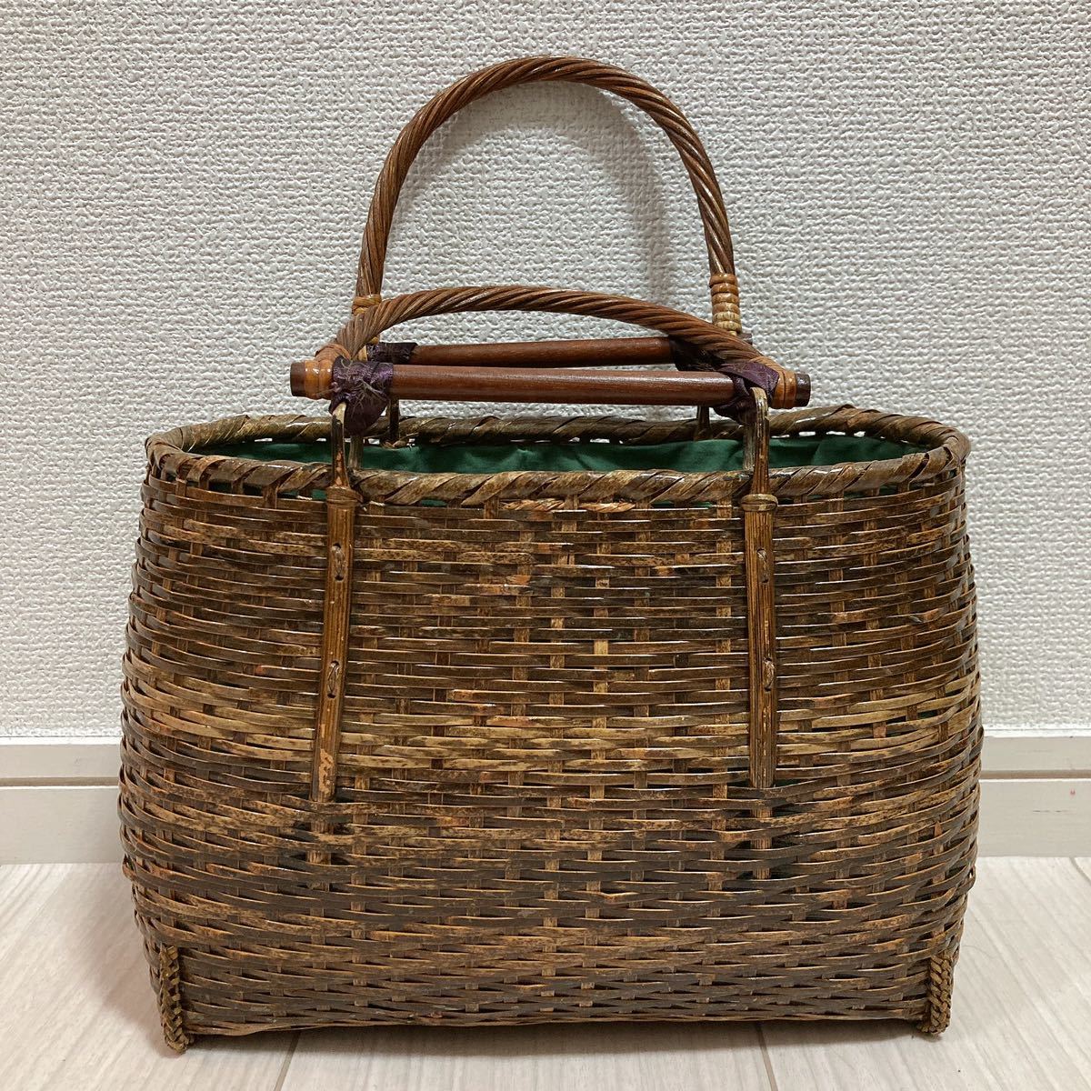 レディース カゴバッグ かごバッグ バスケット ハンドバッグ トートバッグ 鞄 カバン 籠バック 編み込み 茶色 ブラウン ヴィンテージ 上品