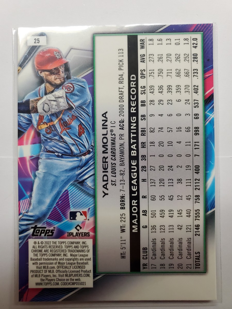 yadier molina Topps cosmic chrome 2022 ヤディエル・モリーナ ベースカード カージナルスの画像2