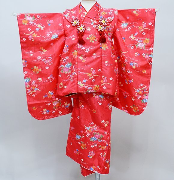 高級ブランド 被布着物セット 女児 三歳 七五三 百花繚乱 NO39413 新品
