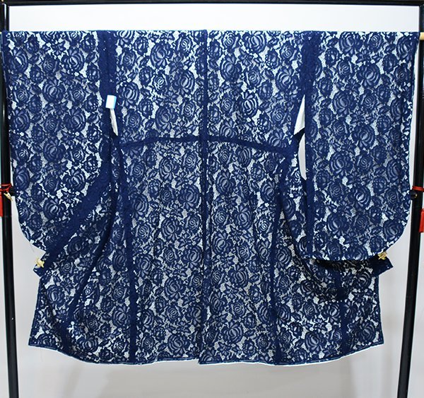 二尺袖着物 単品 仕立て上がり 総レース 着物丈は着付けし易いショート丈 紺色 卒業式 新品（株）安田屋 NO36274