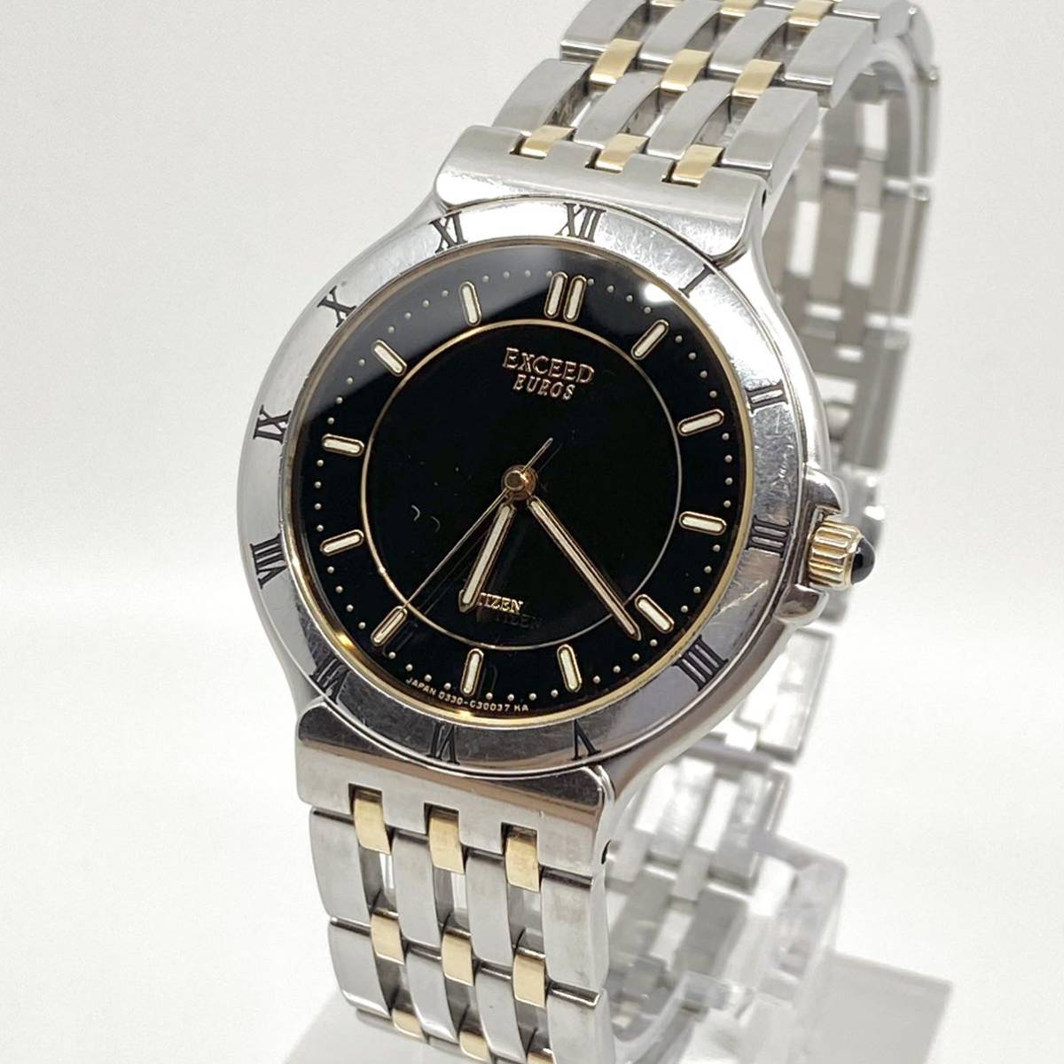 CITIZEN EXCEED EUROS 腕時計 メンズ 3針 ブラック 黒 コンビ シルバー ゴールド 金銀 シチズン エクシード ユーロス ローマン Y101_画像1