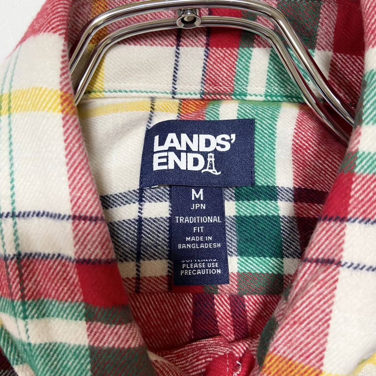 未使用 LANDS' END ネルシャツ チェックシャツ ダウンボタン 長袖シャツ トップス sizeM コットン 綿 マルチカラー ランズエンド_画像6