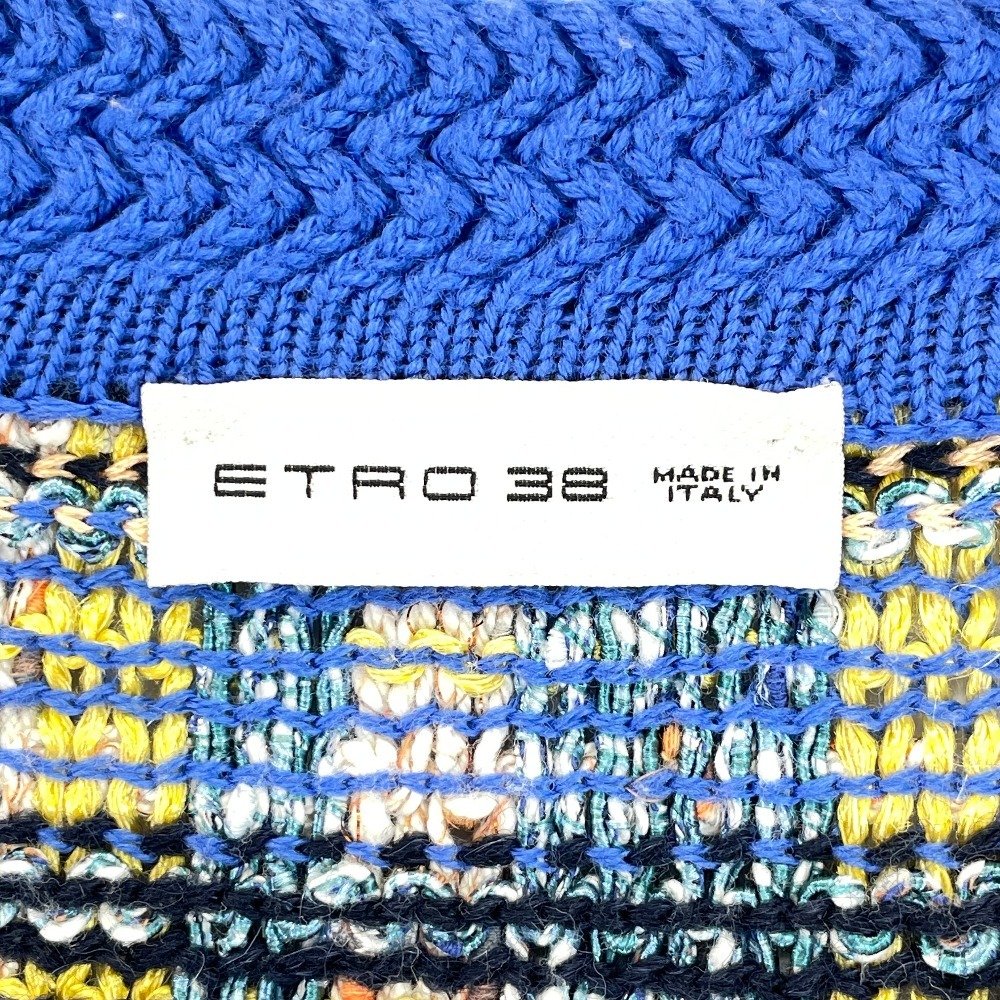 美品/国内正規 ETRO エトロ 201-13850-9654 アルパカ/リネン混 ニット カーディガン 38 ブルー/マルチカラー レディース_画像5