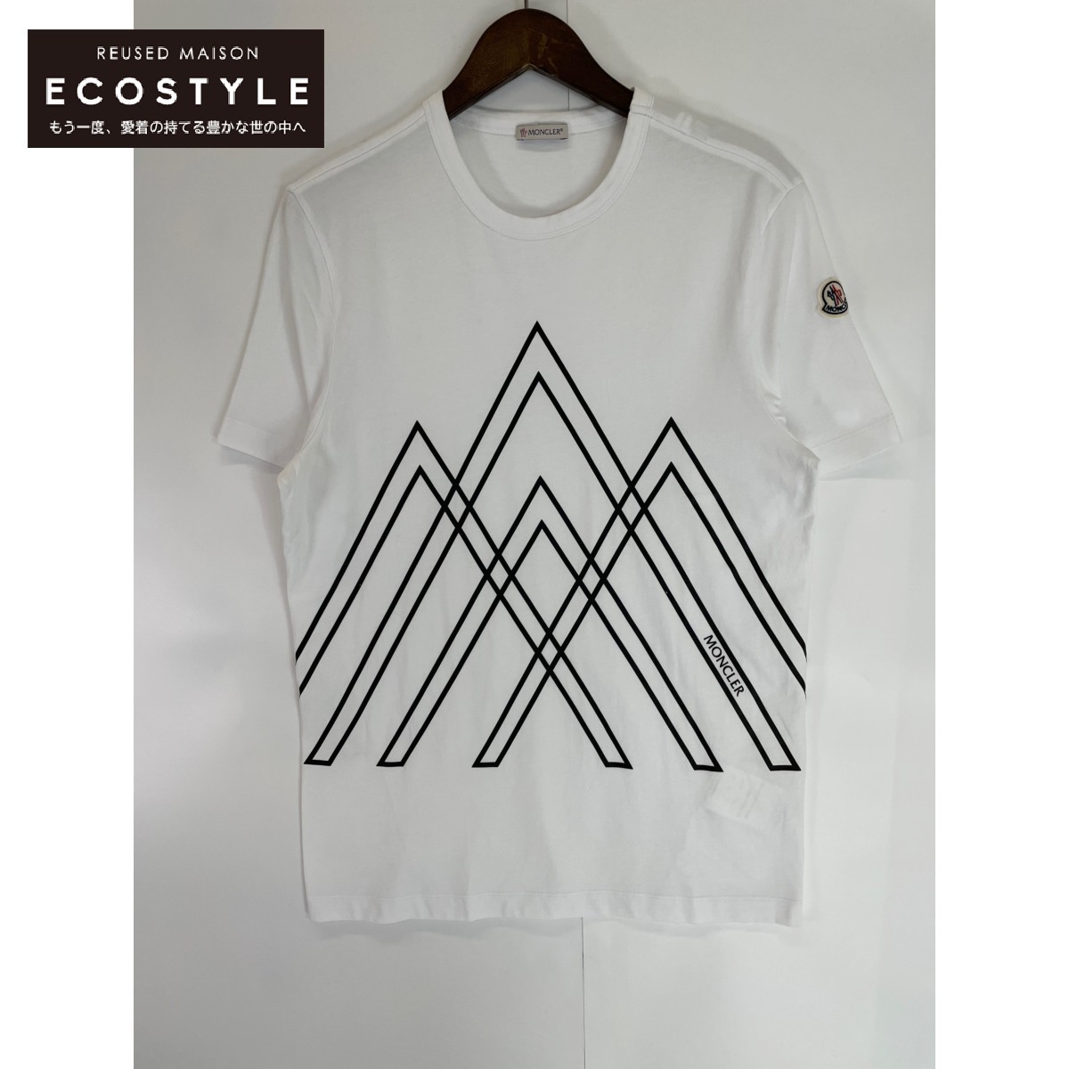 MONCLER モンクレール 21年製 白 ロゴプリント Tシャツ ホワイト S トップス コットン メンズ 中古_画像1