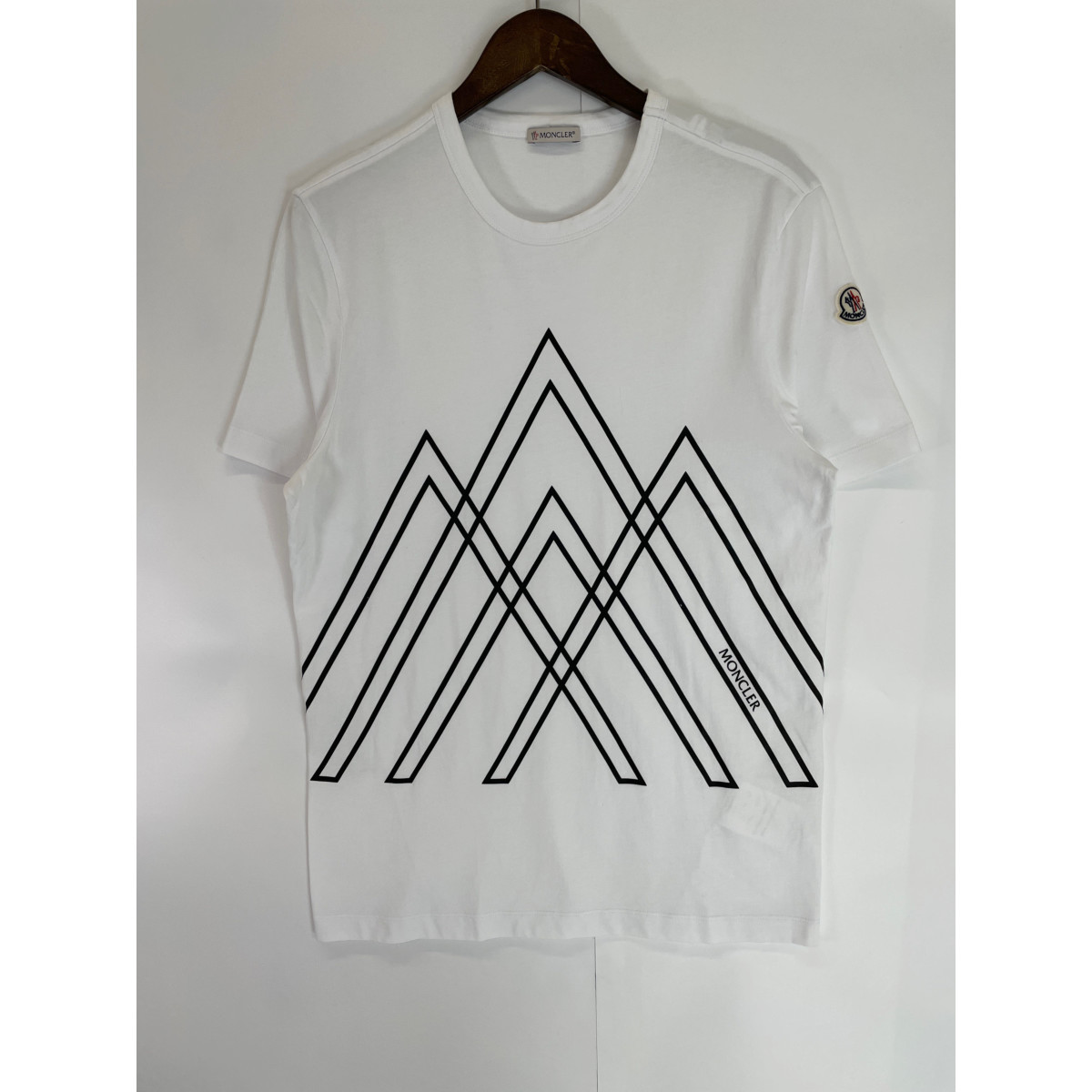 MONCLER モンクレール 21年製 白 ロゴプリント Tシャツ ホワイト S トップス コットン メンズ 中古_画像2
