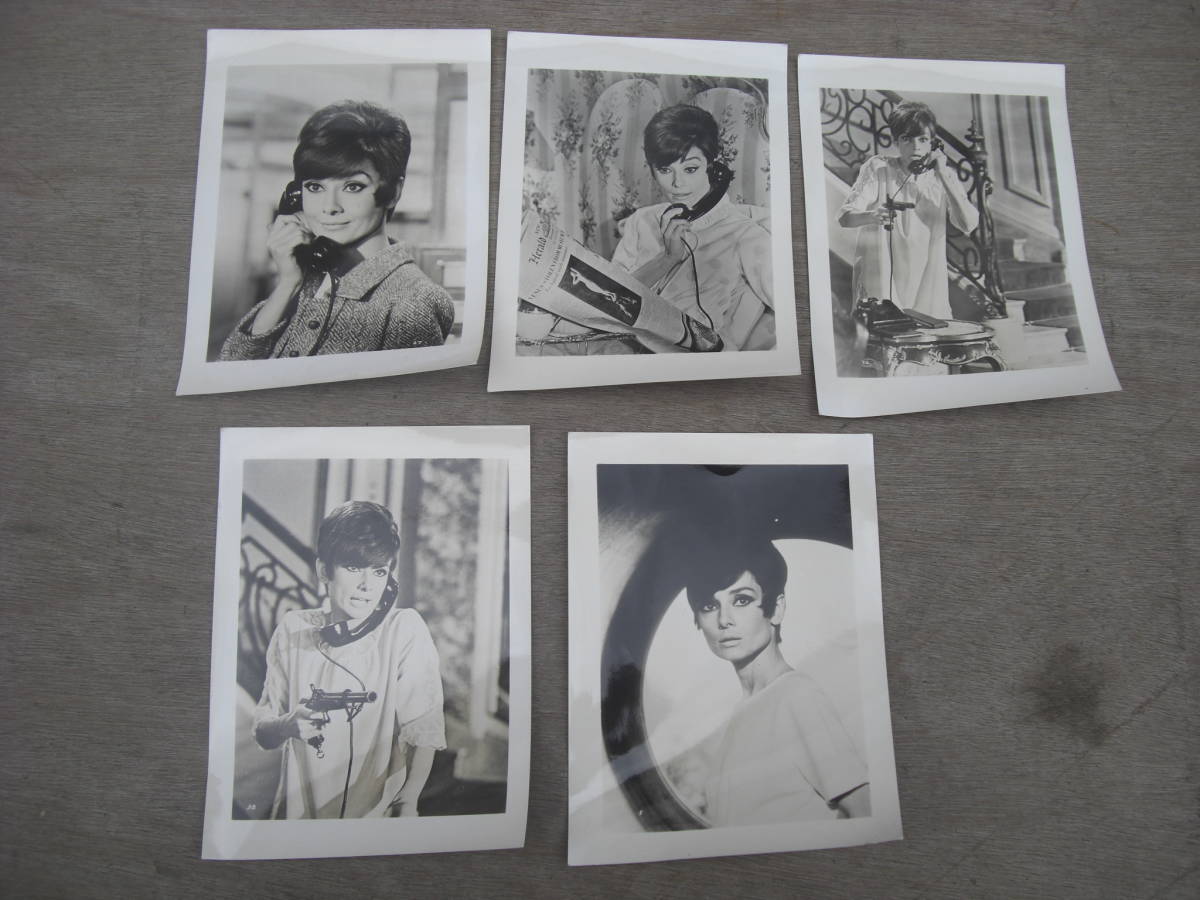 Qn461 オードリー・ヘプバーン 当時モノ 1960年代 映画スター 古いブロマイド 5枚 俳優 モノクロ 古い写真 ゆうメール レターパックライト_画像1