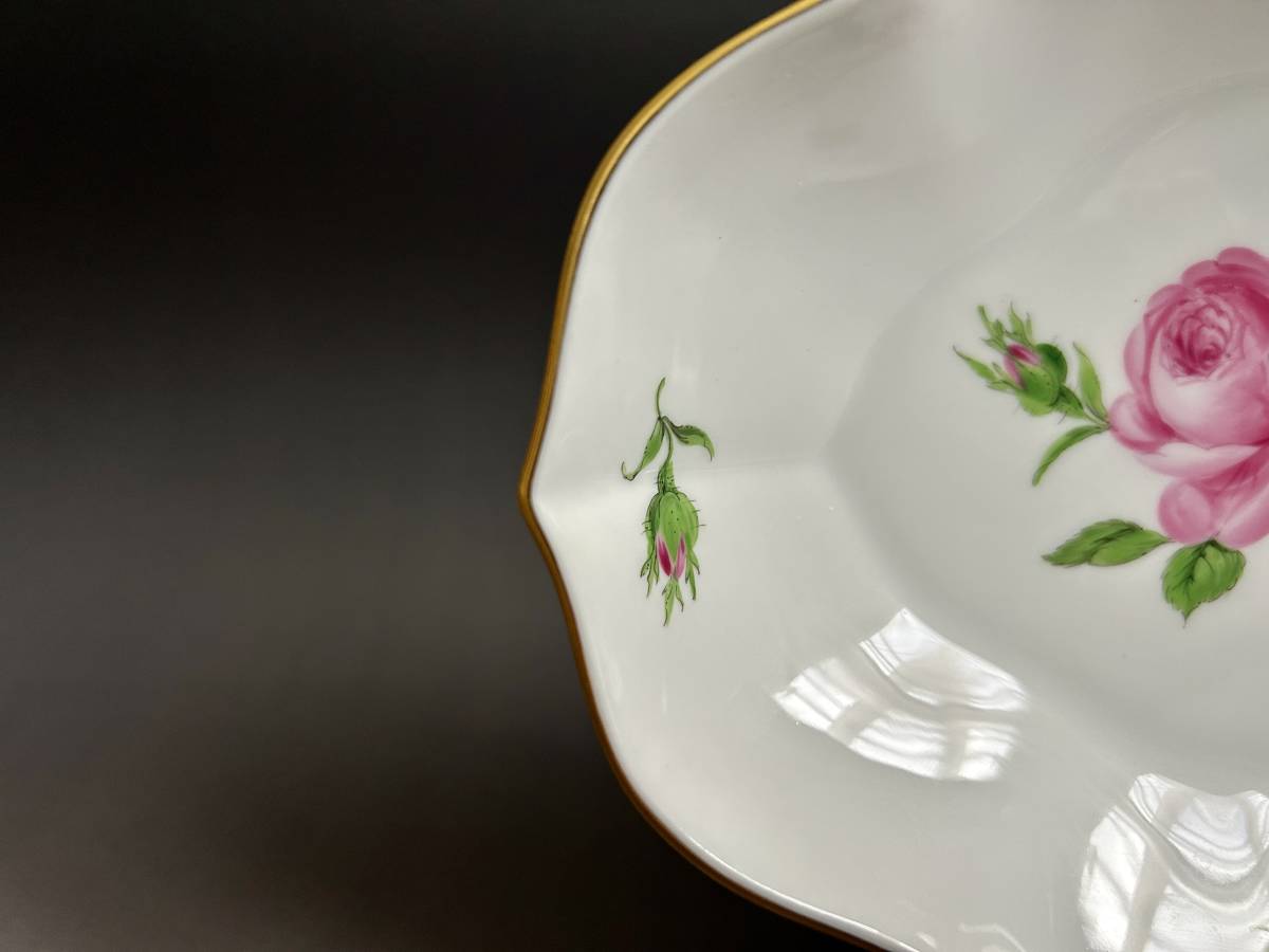 1円〜 美品 マイセン ピンクローズ 金彩 菱形皿 プレート 1級品