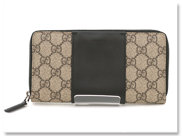 中古良品 グッチ GUCCI 長財布 GGスプリーム ラウンドファスナー ウォレット 451249 ブラック ブラウン メンズ レザー 革