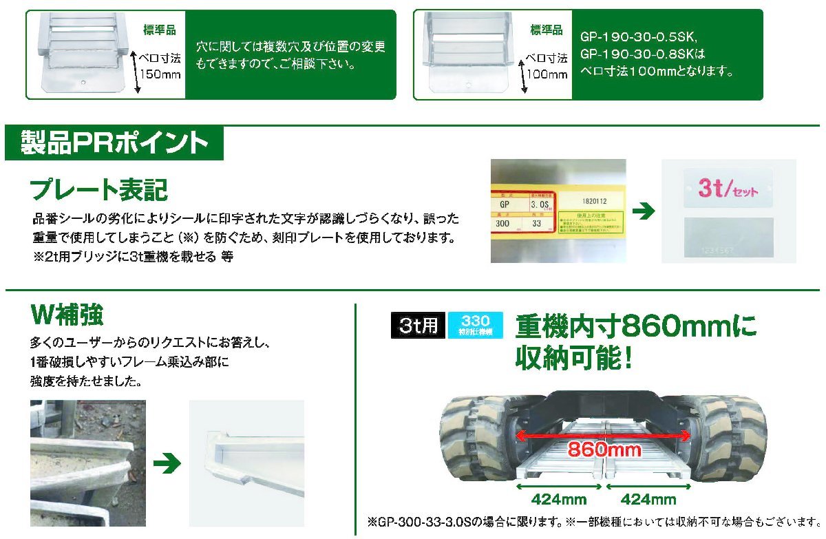 1トン(1t) ベロ式 全長2850/有効幅300(mm)【GP-285-30-1.0SK】昭和アルミブリッジ 2本 組_画像3