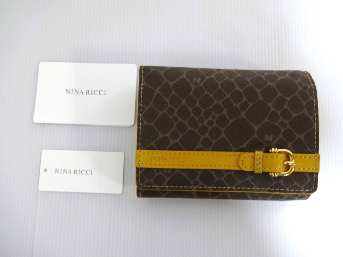 新品未使用 正規品 ニナリッチ NINA RICCI nina ricci 二つ折り財布 内側L字ファスナー キーリング カラーベルト イエロー 黄色  085-8847