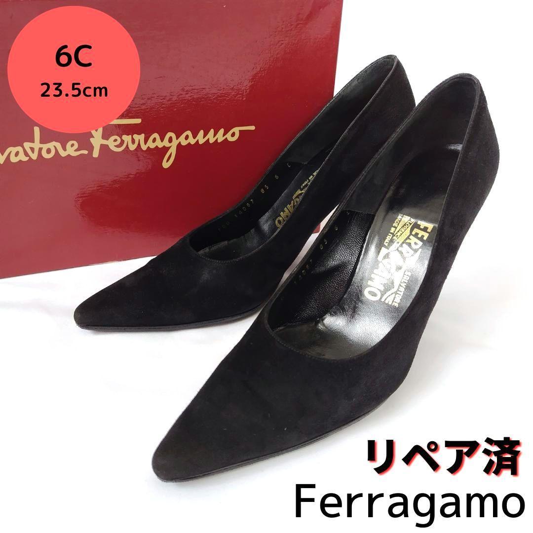 美品箱付き フェラガモ【Ferragamo】デザインヒール パンプス 黒 Yahoo