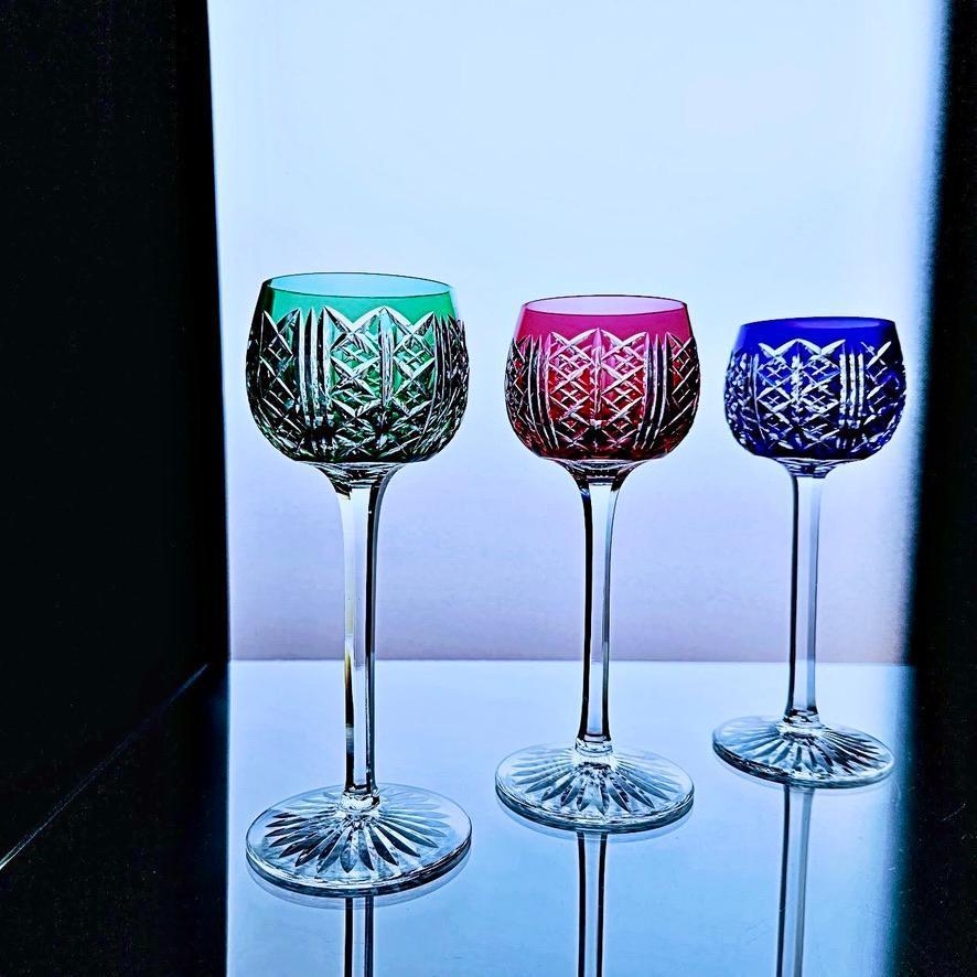 輝くオールドサンルイSaint Louis リースリングRiesling のワイングラス リキュールグラス 被せ赤切子 1936'sフランスアンティーク バカラの画像10