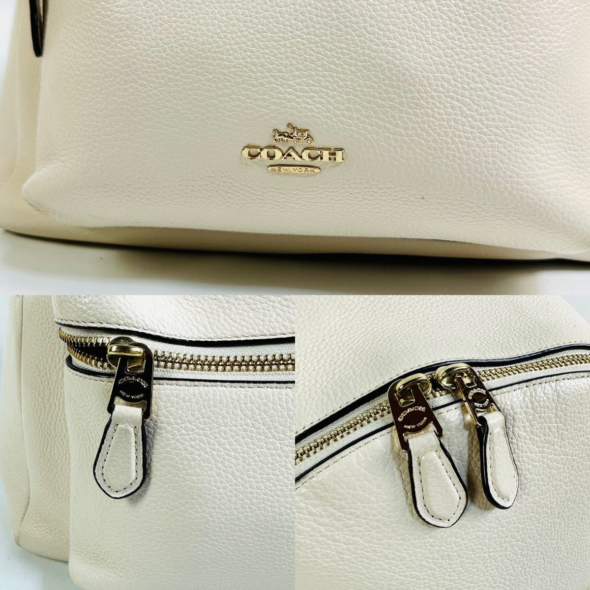 【美品】COACH コーチ リュック バックパック シボ革 C金具 ゴールド ホワイト