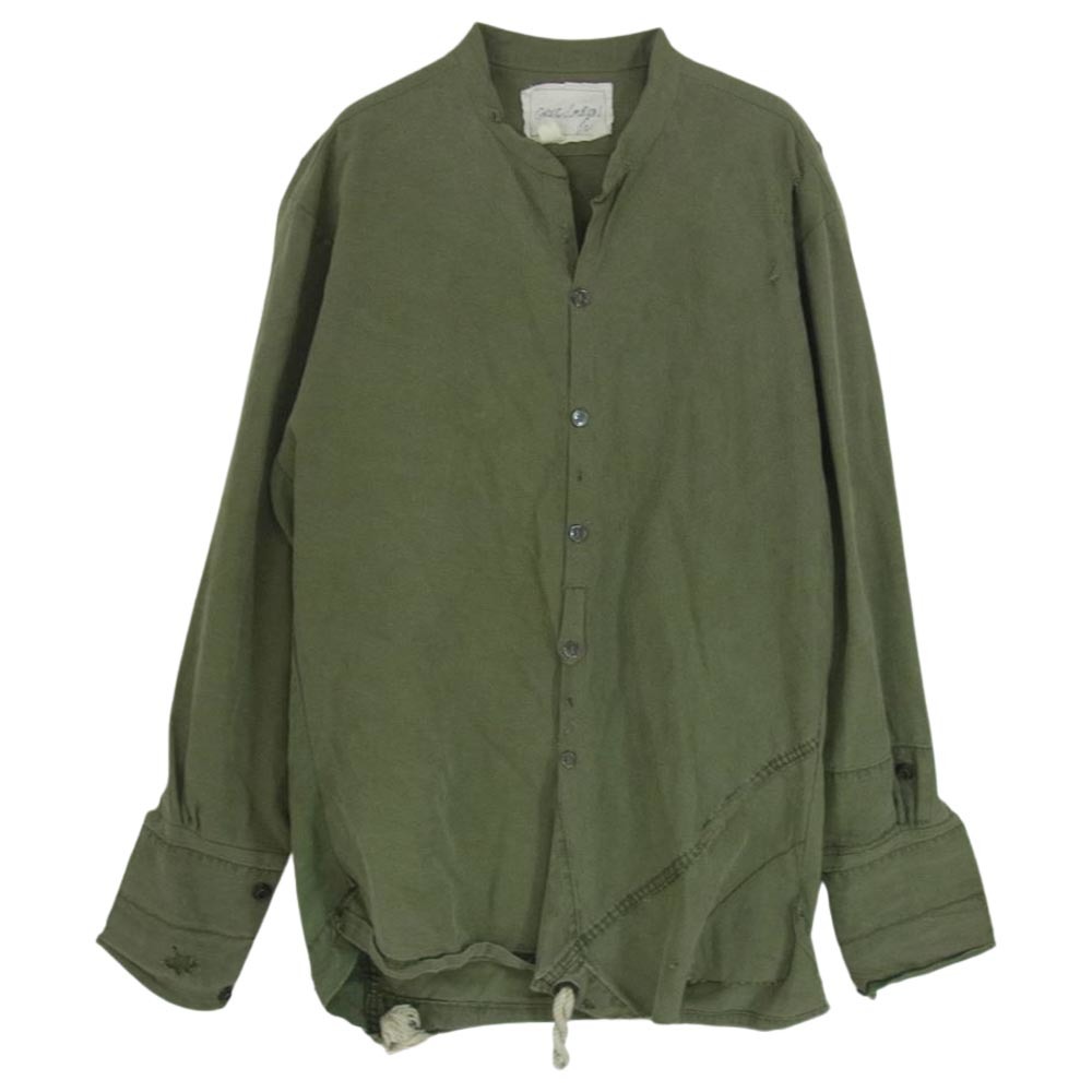 グレッグローレン GREG LAUREN The Tent Studio Shirt テント スタジオ スタンドカラー 長袖 シャツ カーキ系 1【中古】_画像1