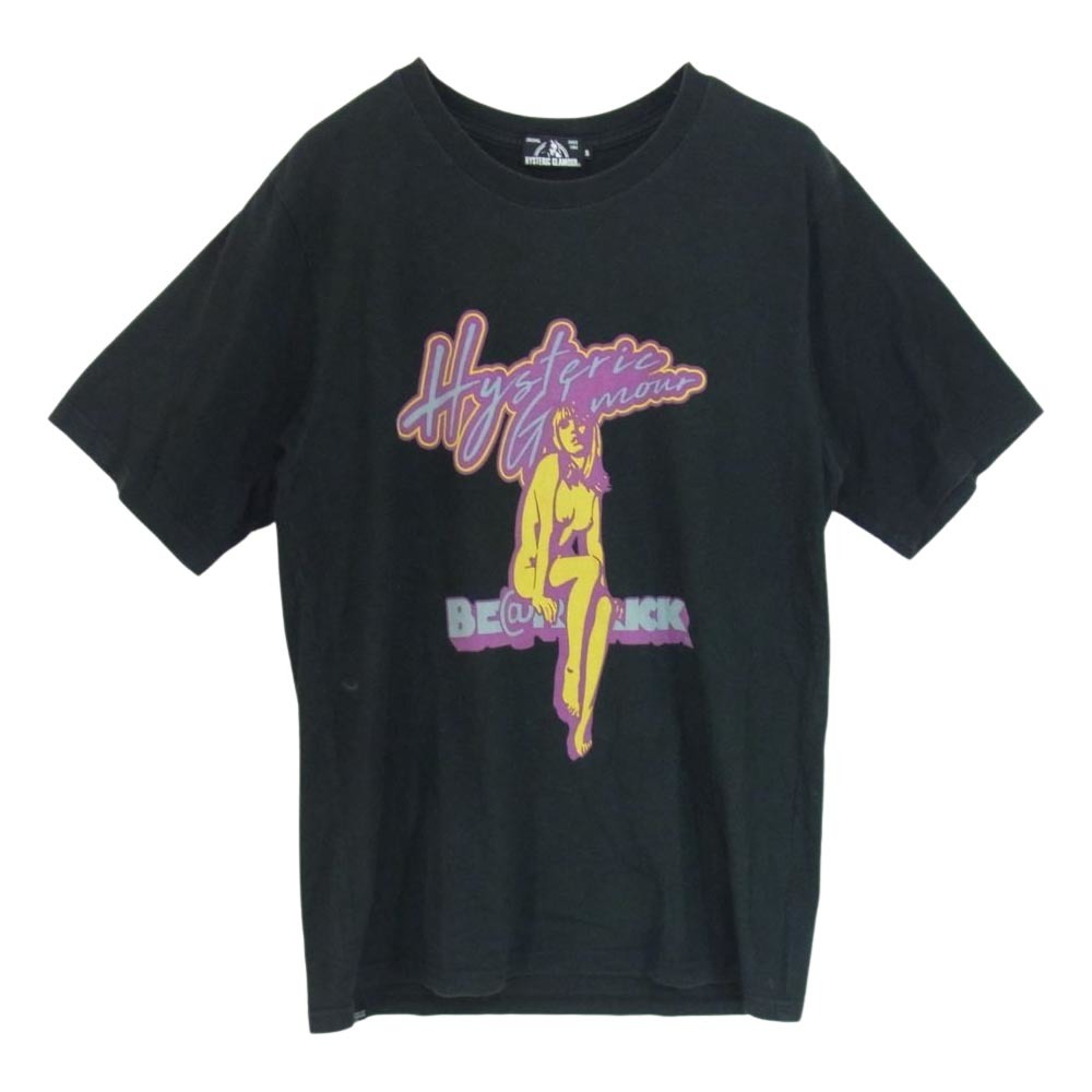 HYSTERIC GLAMOUR ヒステリックグラマー 02202CT22 × MEDICOM TOY メディコムトイ ガールプリント 半袖 Tシャツ ブラック系 S【中古】_画像1