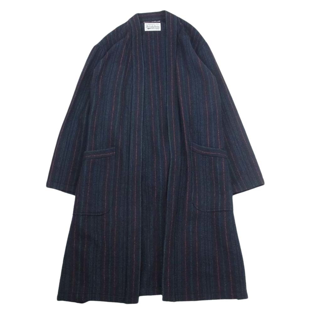 WACKO MARIA ワコマリア MULTI STRIPED GOWN COAT ウール リネン ガウン コート ネイビー系 M【中古】