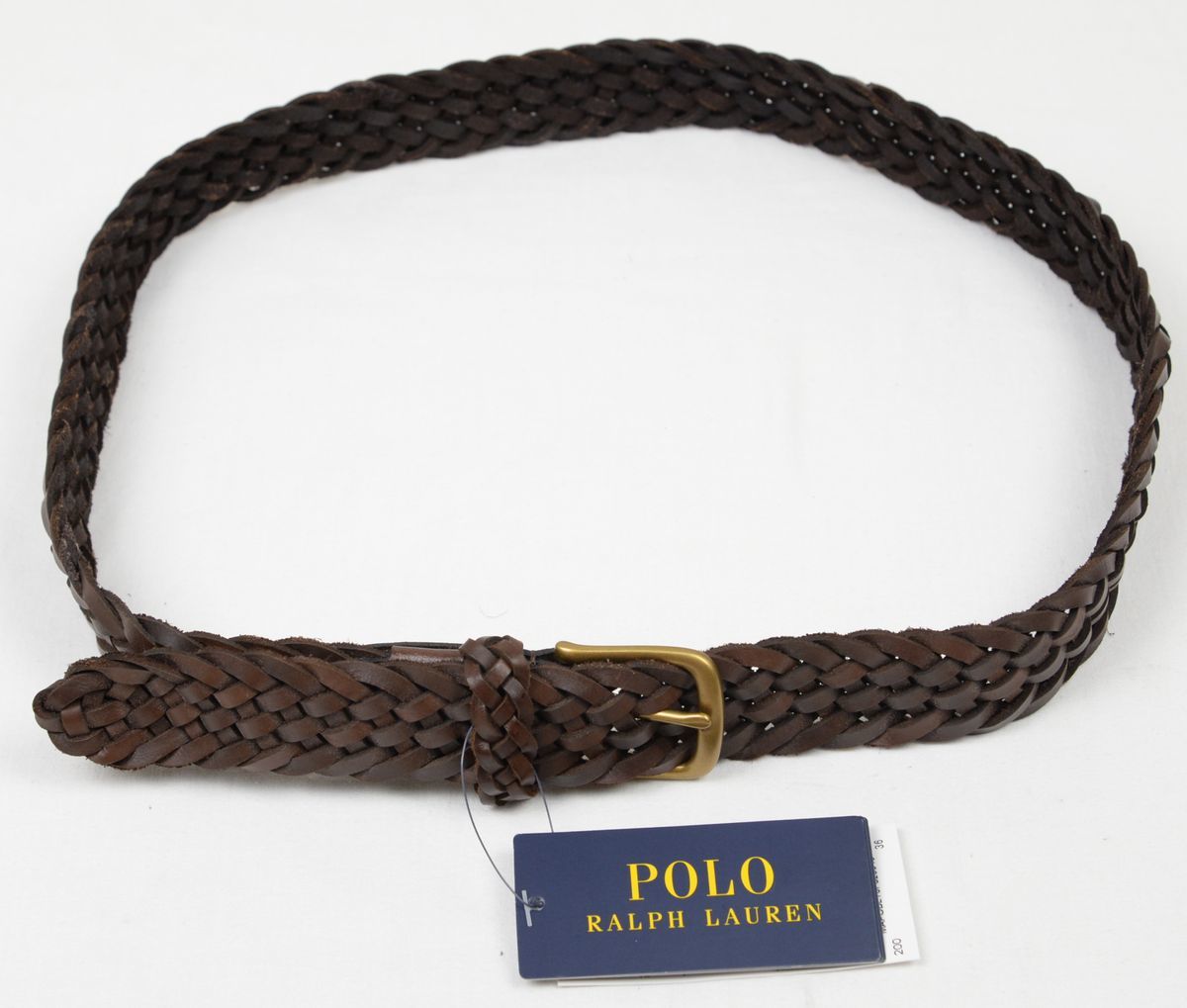 ●POLO RALPHLAURENポロラルフローレン牛革メッシュベルト(茶,36(91)（実質～100cm))新品_画像1