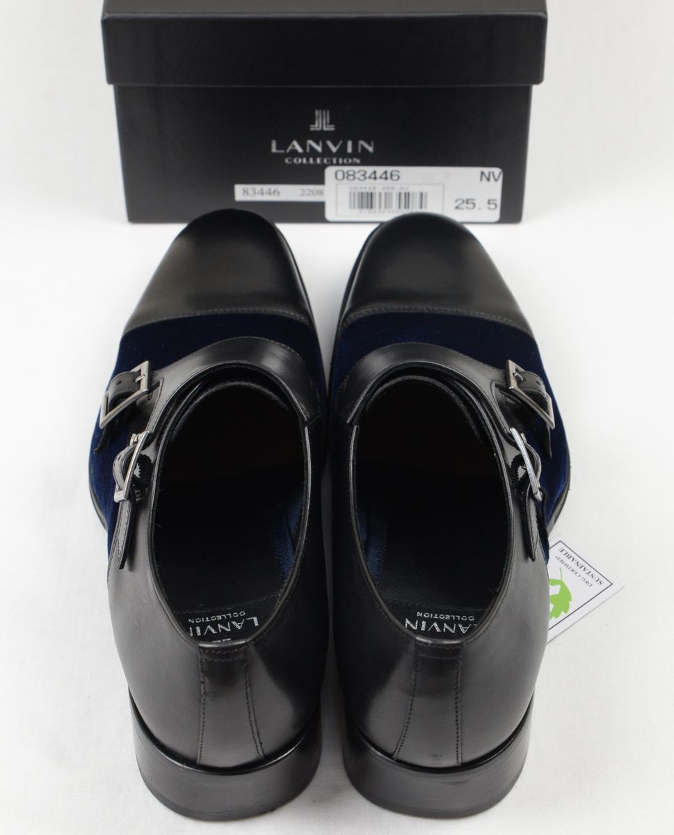 ●LANVIN COLLECTIONランバンコレクションダブルモンクストラップドレスシューズ(83446,黒/ネイビー,25.5,革底＋合成底)新品_画像5