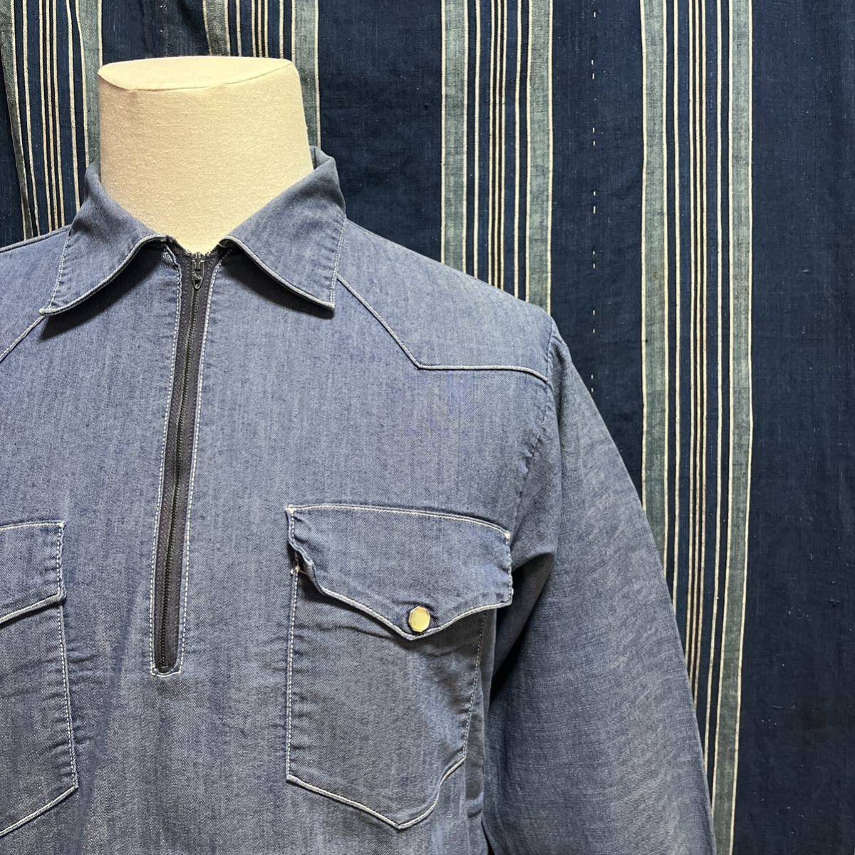 60s sears roebucks vat dyed denim western shirt 60年代 シアーズ ウエスタン シャツ usa製 アメリカ製 デニムシャツ バットダイ_画像1