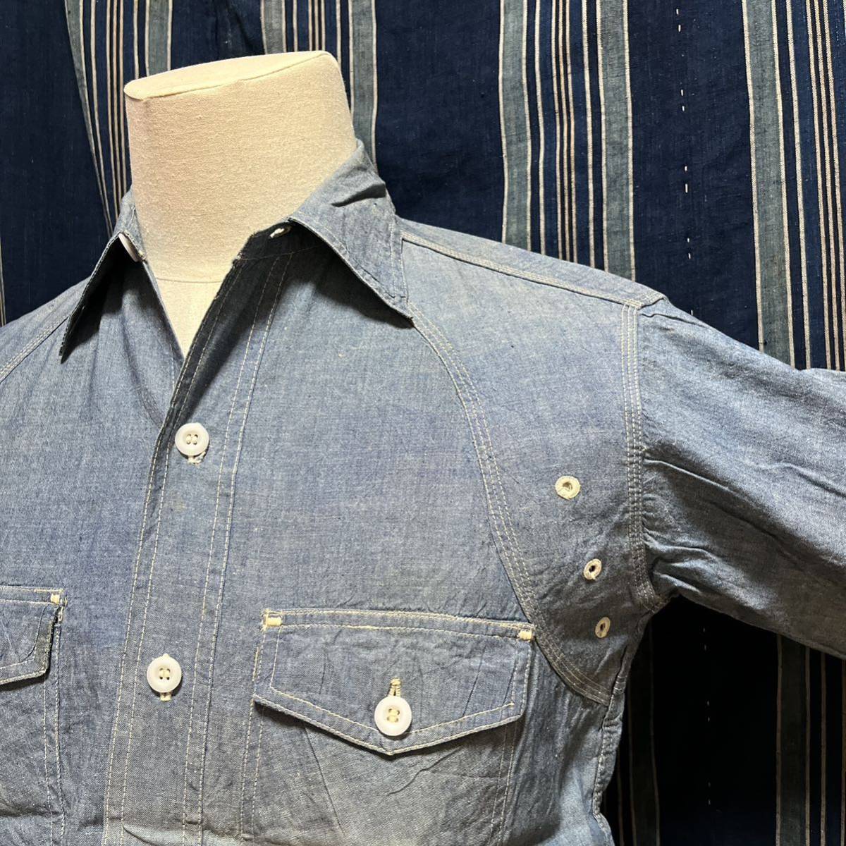 40s 〜60s ? afrim chambray long sleeve shirt 40年代 50年代 60年代 シャンブレー ワークシャツ compass vintage ヴィンテージ