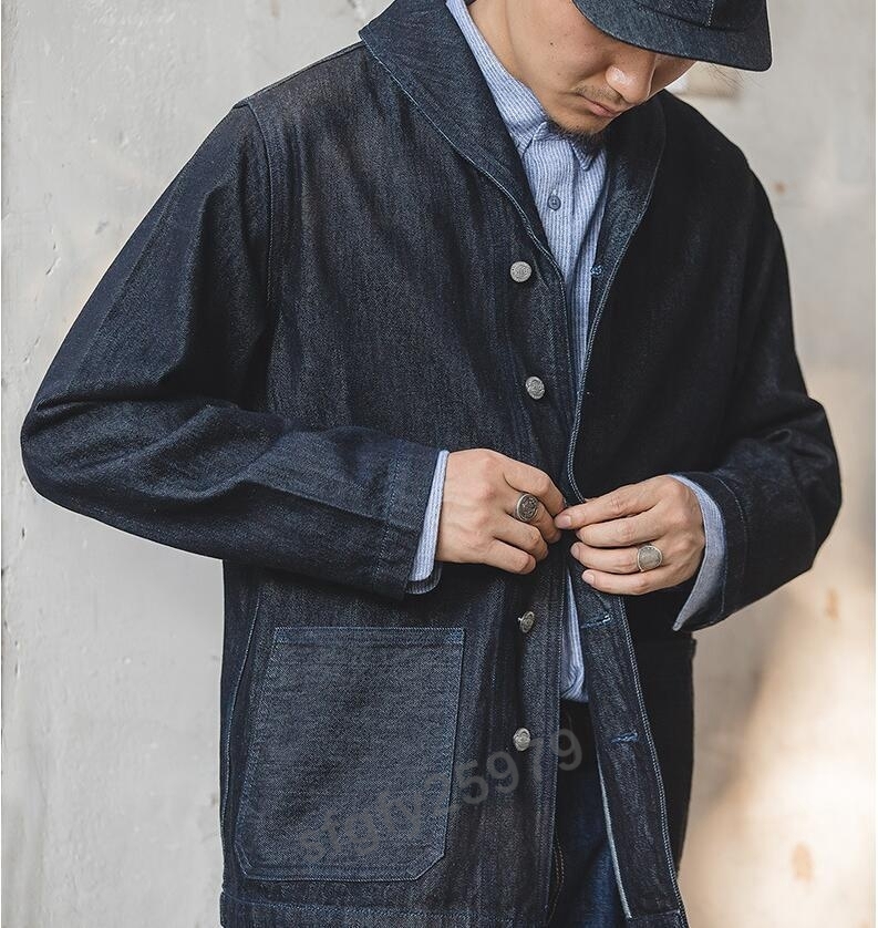 I270☆新品春秋定番人気13.5OZDENIMコットンDECKJACKETデニムジャケット無地デニムデッキジャケットウォッシュ加工Ｍサイズ_画像8