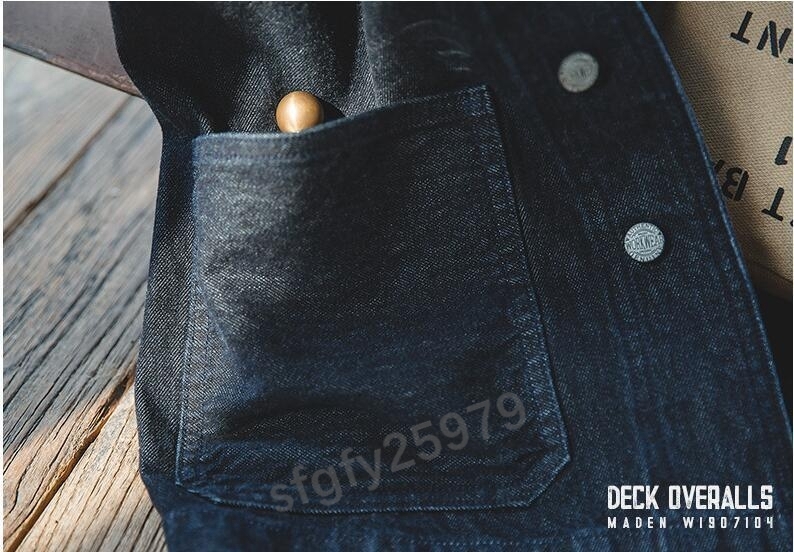 I270☆新品春秋定番人気13.5OZDENIMコットンDECKJACKETデニムジャケット無地デニムデッキジャケットウォッシュ加工Ｍサイズ_画像6