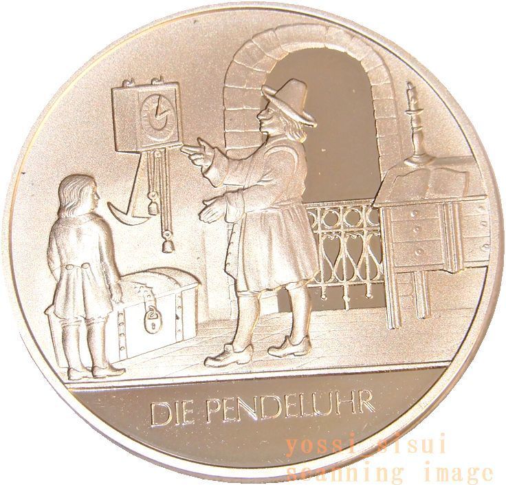 レア 限定品 美品 ドイツ 造幣局製 人類の技術史 偉人 ホイヘンス 振り子時計 発明 時間 純銀製 銀 メダル コイン 記章 スーベニア