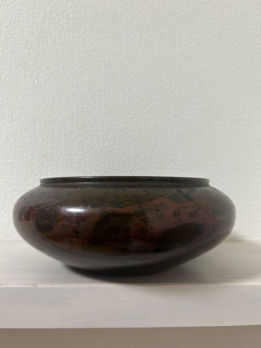 銅製 煎茶道具 中川浄益　斑紫銅　平丸形　建水