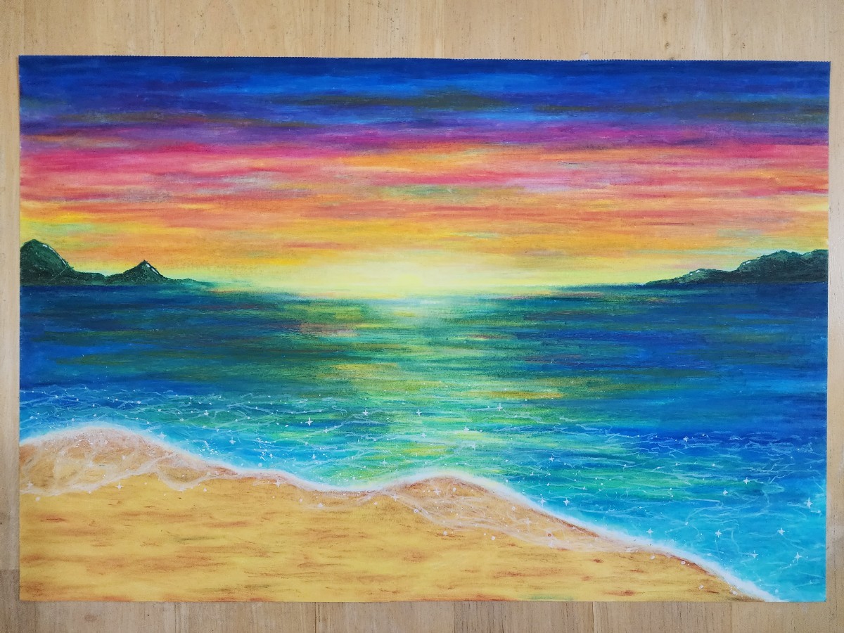 パステル画　海の絵　絵画　風景画_画像1