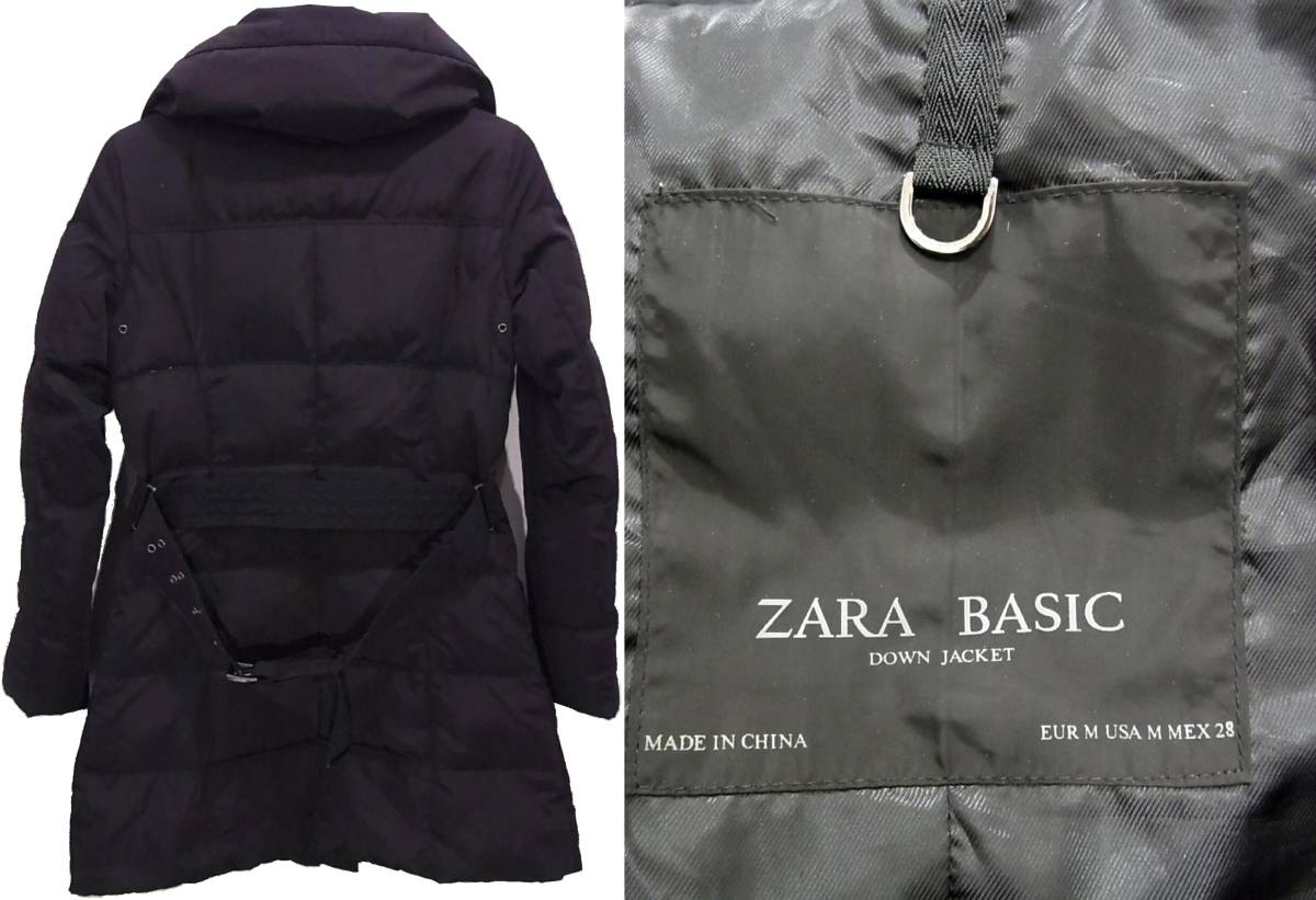 SALE быстрое решение. бесплатная доставка ZARA пуховик USA:M EUR:M черный ребра рукав талия Shape полупальто M L женский чёрный ремень есть блузон Zara 