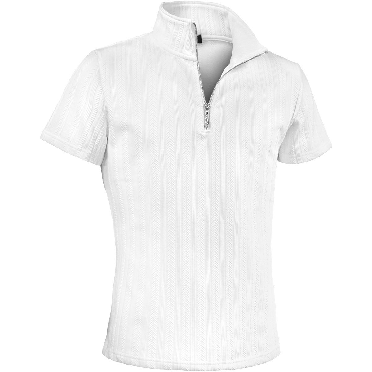 342742-01 ポロシャツ ハーフジップ ヘリンボーン 半袖 無地 ジャガード ストレッチ Tシャツ メンズ(ホワイト白) シンプル 織柄 M_画像7