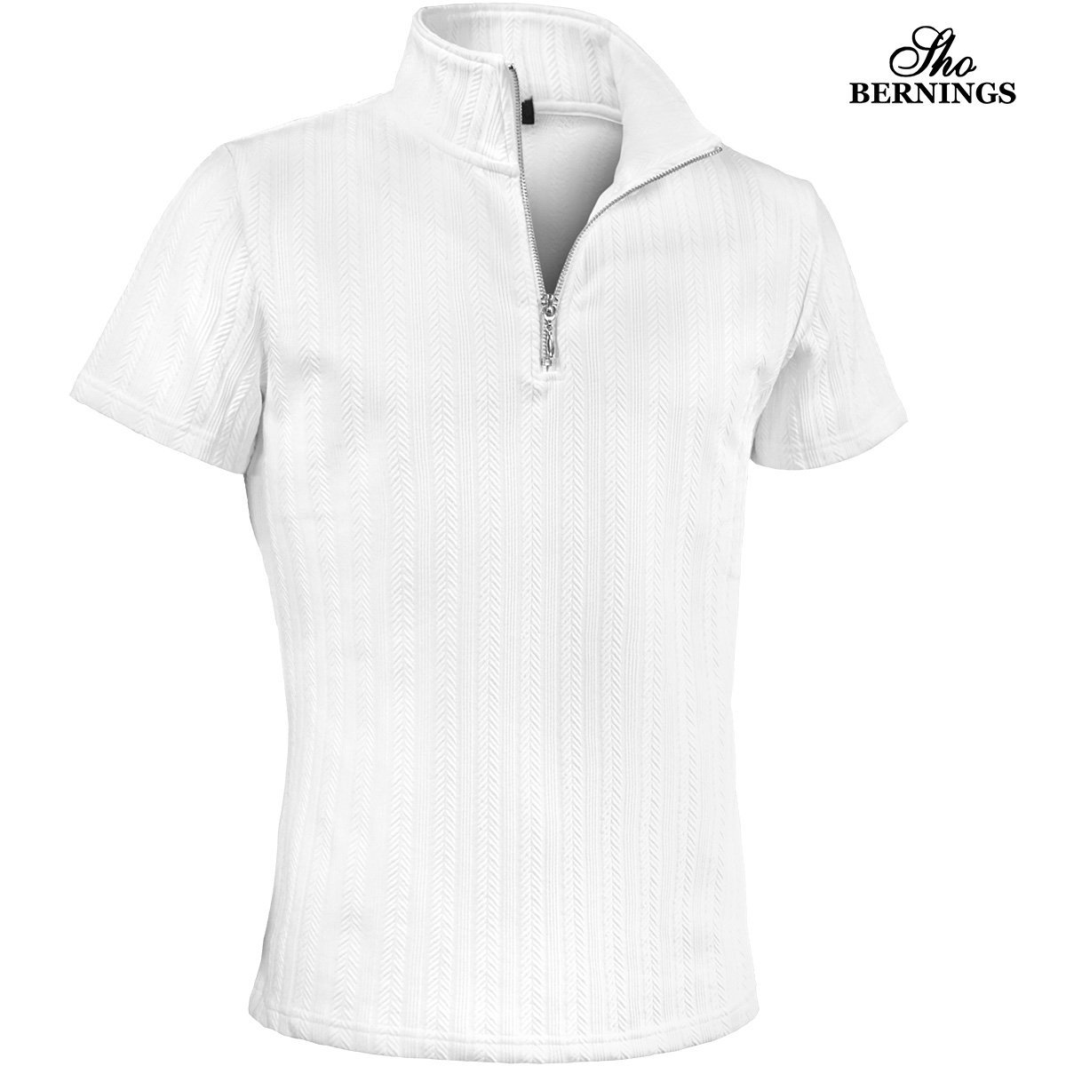 342742-01 ポロシャツ ハーフジップ ヘリンボーン 半袖 無地 ジャガード ストレッチ Tシャツ メンズ(ホワイト白) シンプル 織柄 M_画像1