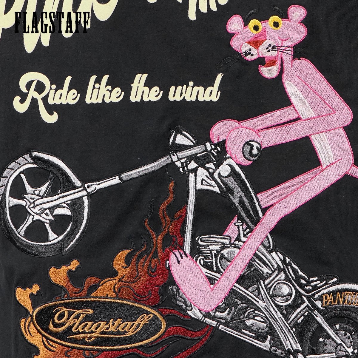 432041-20 ピンクパンサー PINK PANTHER 半袖Tシャツ クルーネック メンズ バイク Tシャツ(ブラック黒) FLAG STAFF アメカジ XL_画像2