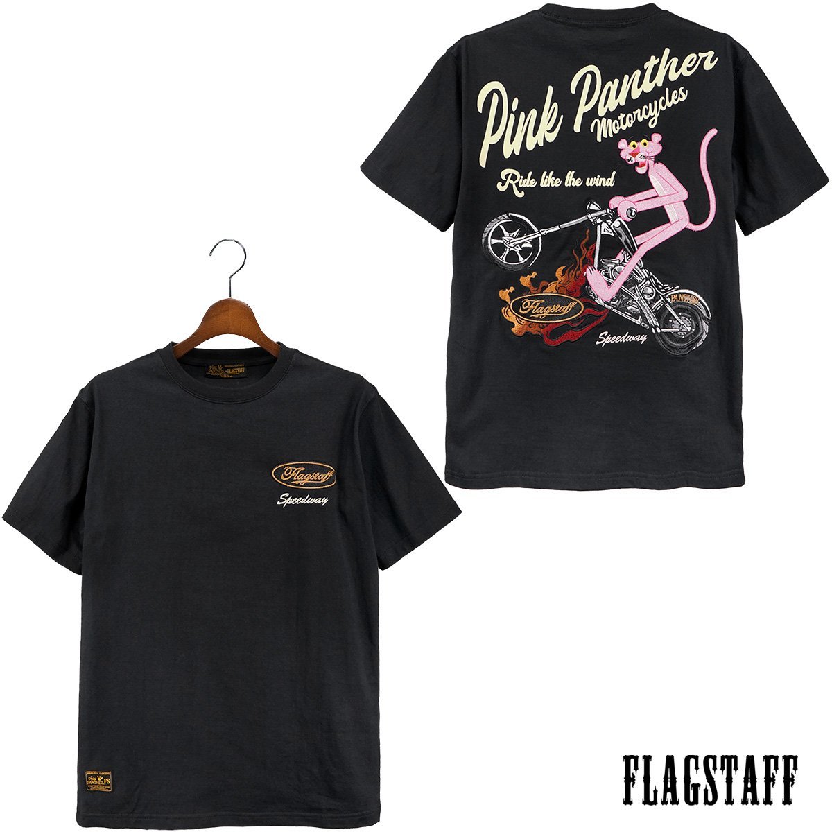 432041-20 ピンクパンサー PINK PANTHER 半袖Tシャツ クルーネック メンズ バイク Tシャツ(ブラック黒) FLAG STAFF アメカジ XL_画像5