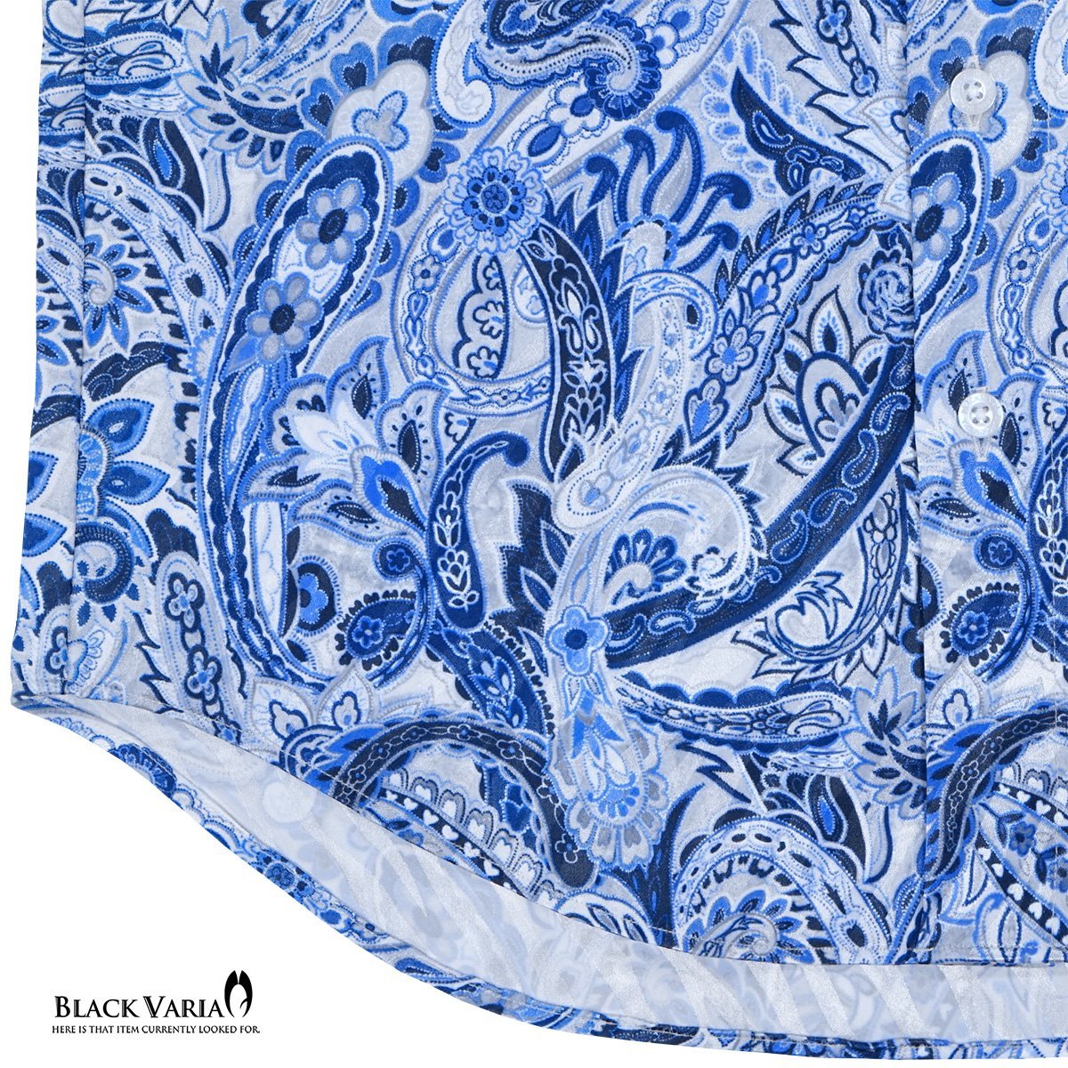 a231902-bl BlackVaria サテンシャツ ドゥエボットーニ ペイズリー柄 ドレスシャツ 長袖レギュラーカラー ジャガード メンズ(ブルー青) M_画像5