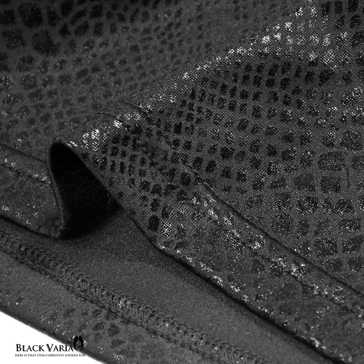 183703-bk ブラックバリア ヘビ柄 艶ウロコ パイソン ストレッチ 半袖 VネックTシャツ メンズ(ブラック黒) M ステージ 衣装_画像5