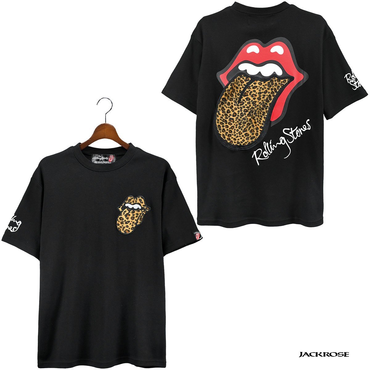 523563-012 THE ROLLING STONES ローリングストーンズ クルーネック半袖Tシャツ リップアンドタン メンズ (ブラック黒×舌ヒョウ柄) XL_画像6