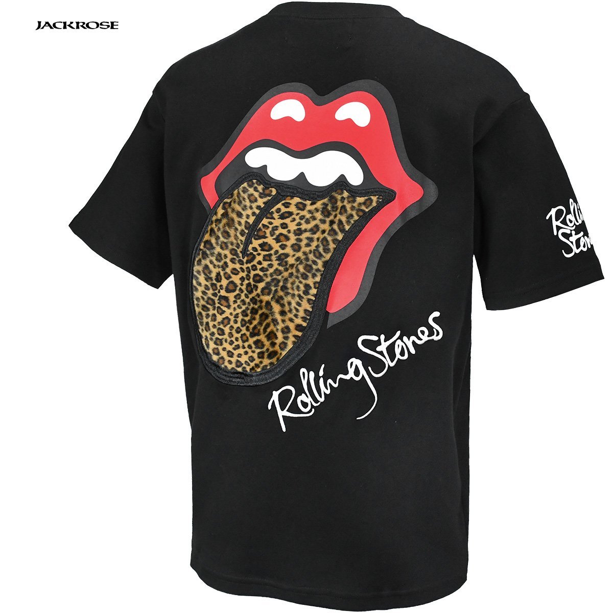 523563-012 THE ROLLING STONES ローリングストーンズ クルーネック半袖Tシャツ リップアンドタン メンズ (ブラック黒×舌ヒョウ柄) XL_画像4