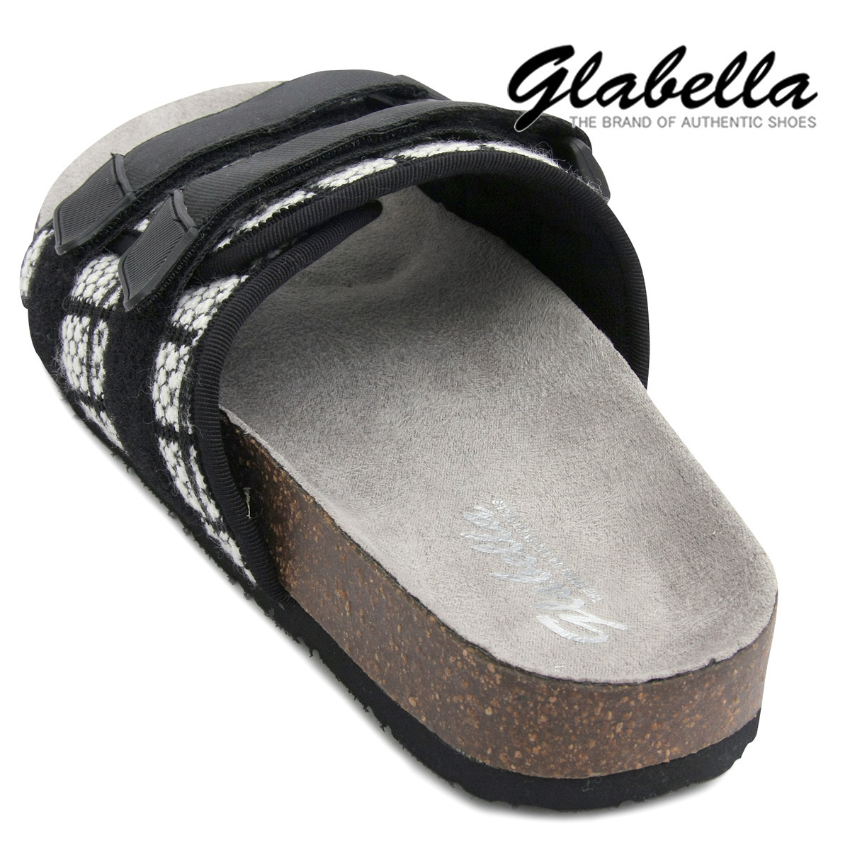 ☆glbt094-wh [SALE] GLABELLA グラベラ ダブルベルト ストラップ 格子柄 コンフォートサンダル メンズ(ブラック黒×白) L 27～27.5cm_画像8