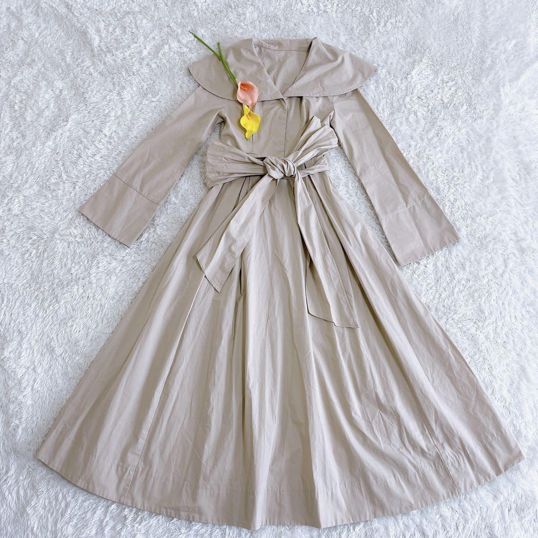 【美品】FRAY I.D フレイアイディ シャツワンピース LL 大きいサイズ ロング丈 長袖 ベルト付き ビックカラー ウエストリボン