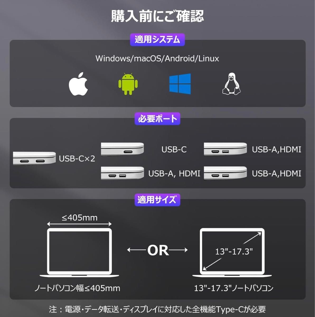 トリプルポータブルモニター 14インチ ノートパソコン用 薄型デザイン-