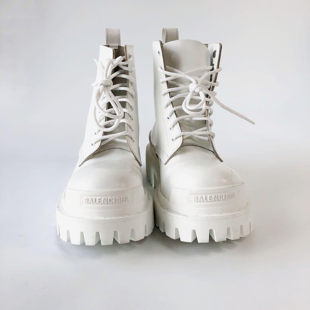 バレンシアガ Strike レザーショートブーツ 靴/590974/37/ホワイト
