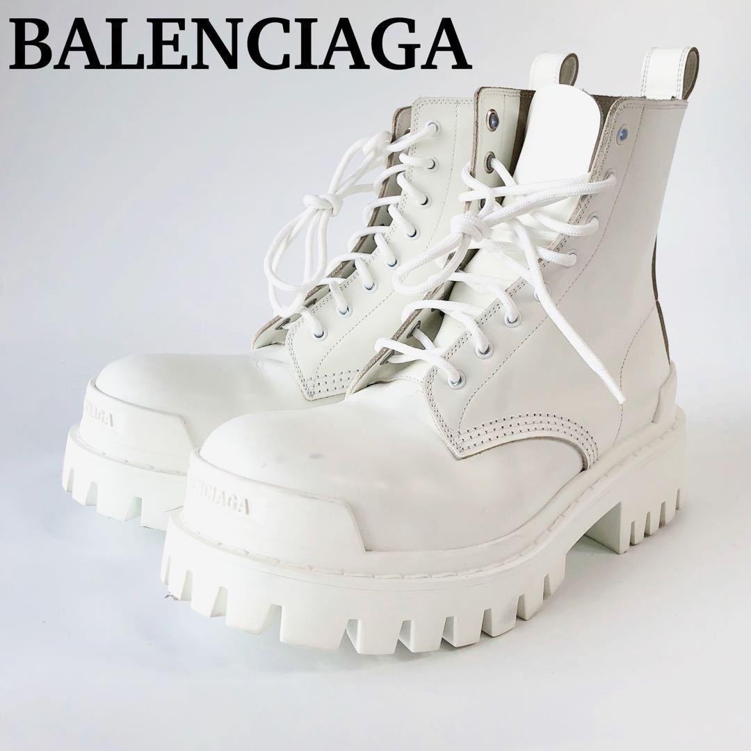 バレンシアガ Strike レザーショートブーツ 靴/590974/37/ホワイト/BALENCIAGA バレンシアガ レザー ショートブーツ 36 厚底