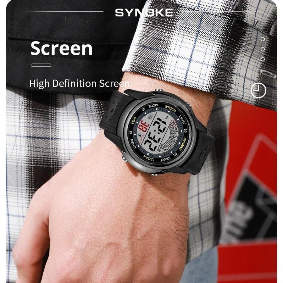メンズ腕時計 新品 SYNOKE デジタルウォッチ30M防水 アクティブスポーツ時計 男女兼用 ブラック