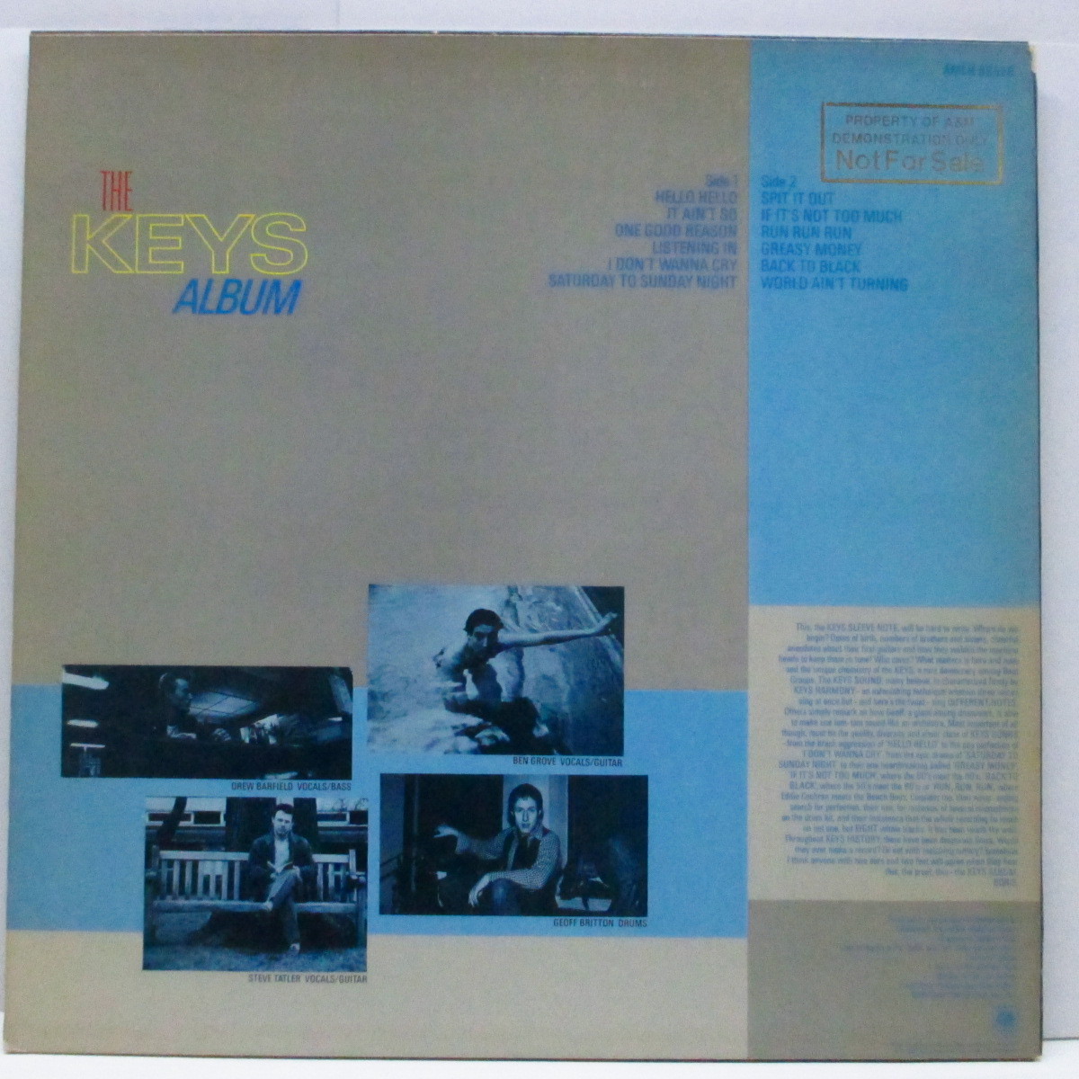 KEYS， THE-Album (UK オリジナル LP/「プロモスタンプ」ジャケ)_画像2