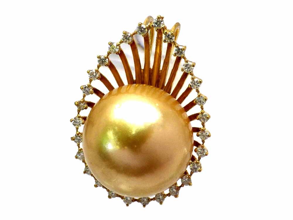 世界的に有名な トップ ダイヤモンド ゴールデンパール K18 Top Dia0.28ct 14.0mm Golden-Pearl 7.1g　Jewelry その他